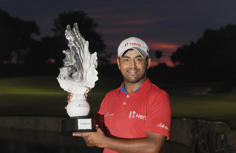 India’s Anirban Lahiri won his fourth Asian Tour title and first outside India with a spectacular eagle putt on the last hole to win the US$750,000 CIMB Niaga Indonesian Masters  2014