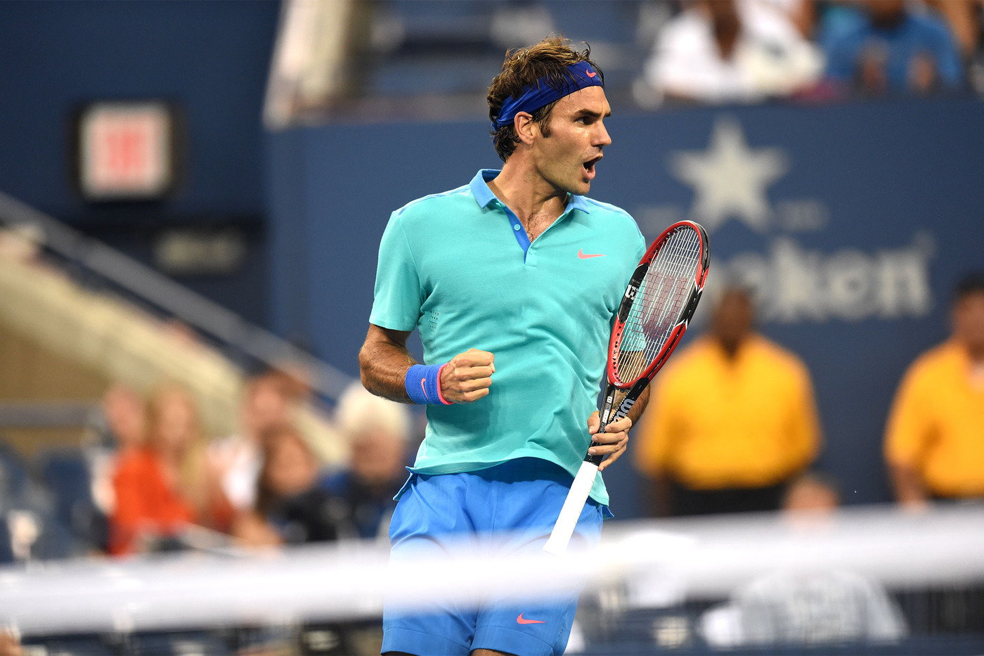 Roger Federer shows some emotion during his third-round match. - Photo Credit: Andrew Ong/usopen.org
