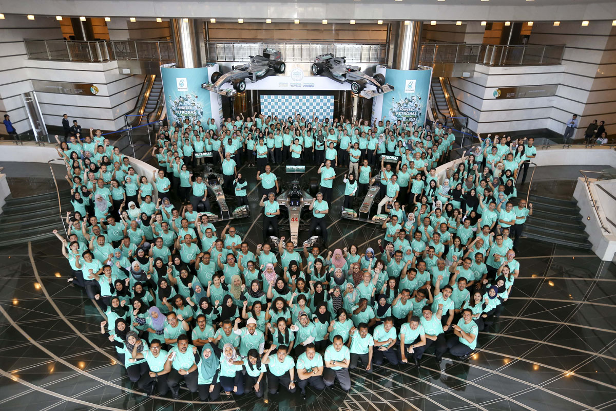 600 PETRONAS staff and management gathered for a group photo shoot to celebrate the team's third consecutive FIA Formula One World Constructors Championships.